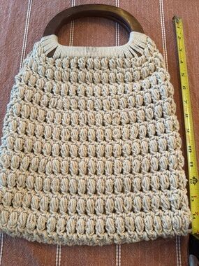 Universal Thread Cream Crochet Summer Handbag with Wooden Handles